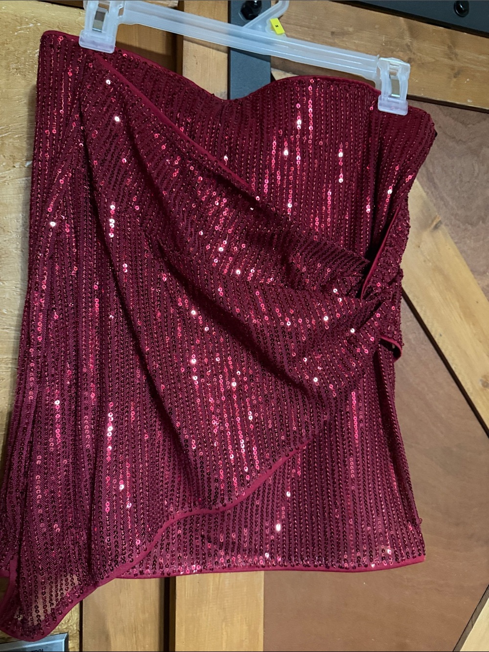 Strapless Sequin Bustier Top in Burgundy